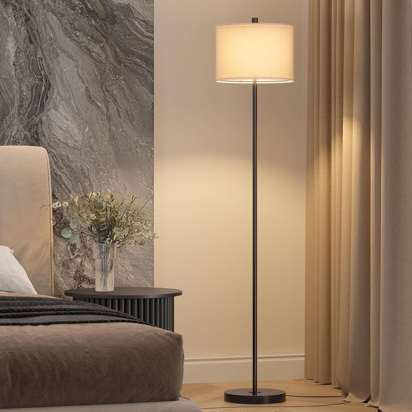 61" Farmhouse Industrial Floor Lamp for Living Room Standing Floor Lamp Rustic Floor Lamps for Living Room Bedroom Tall Lamps with Rotary Switch for Bedroom with Natural Linen Lamp Shade