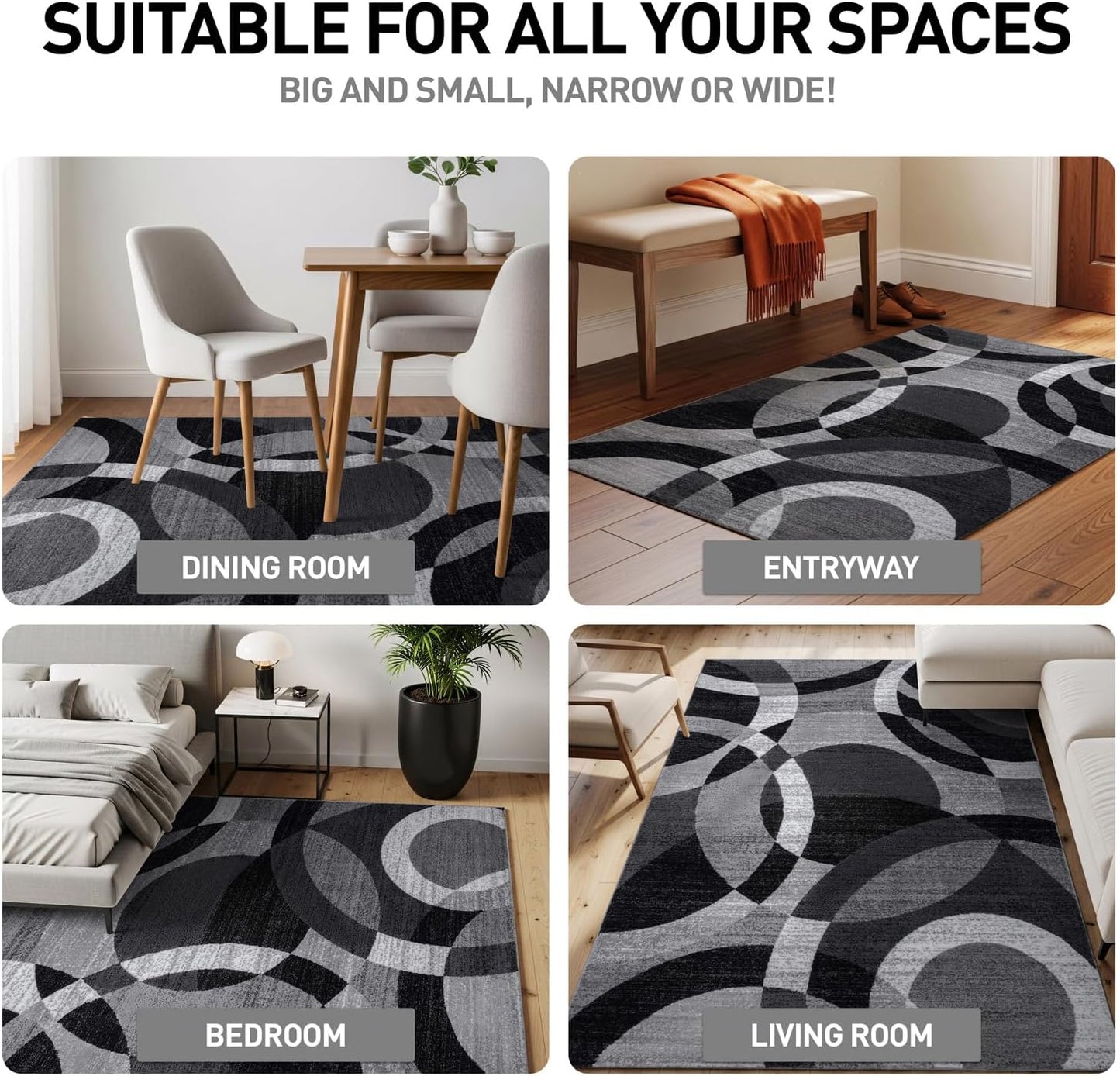 Contemporary Abstract Circles Perfect for High Traffic Areas of Your Living Room,Bedroom,Home Office,Kitchen Area Rug 6'6" X 9' Gray