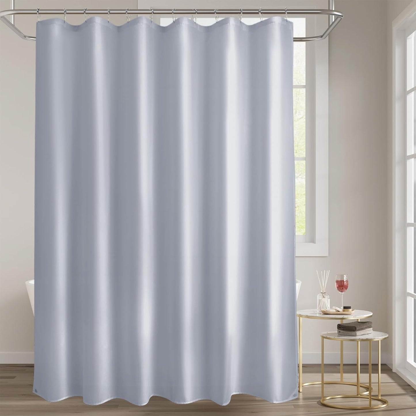 Fabric Shower Curtain Liner, Gray Shower Curtain Liner with 2 Magnets, 70 X 72 Inches, Cloth Shower Liner Waterproof Polyester, 85GSM, Easy Installation, Machine Washable, Blue Gray