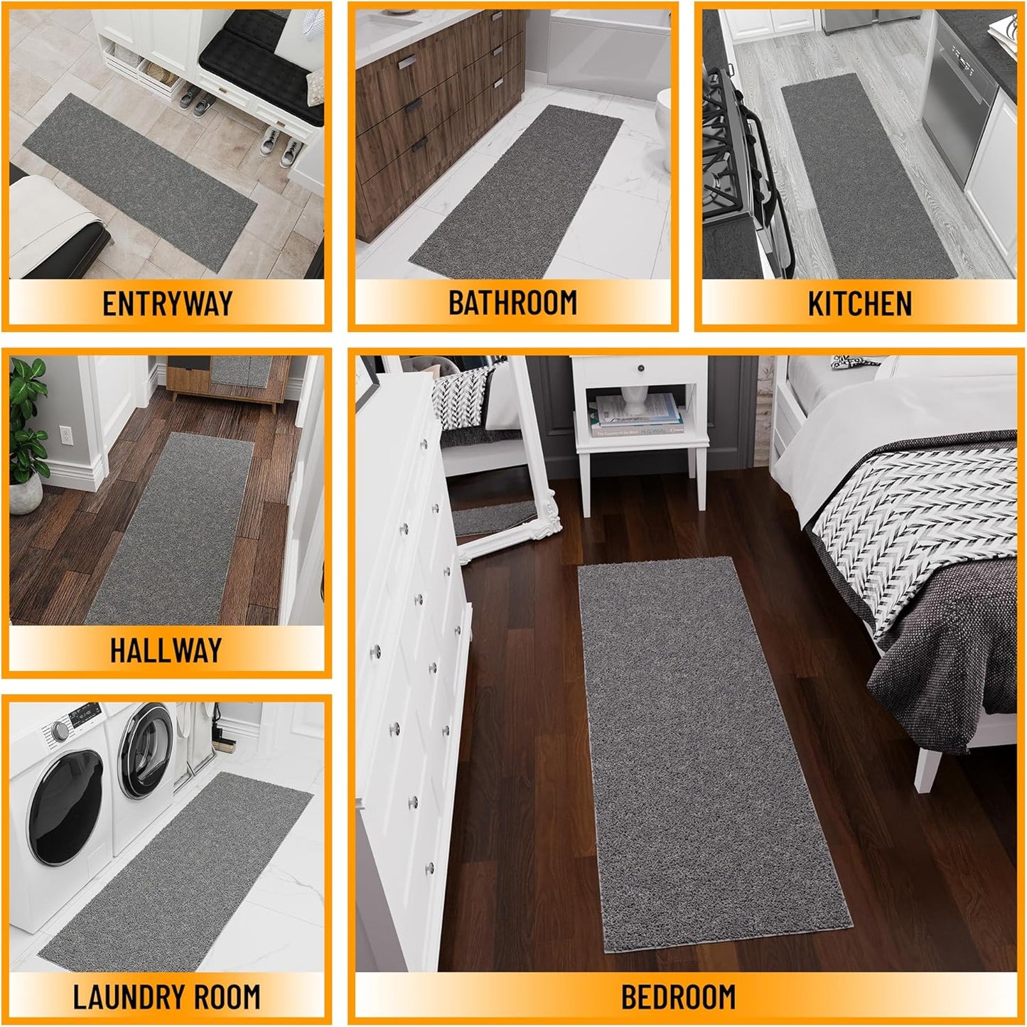 2' X 6' Shaggy Runner Rug - Plush & Cozy Non-Slip Carpet for Bedroom, Living Room, Bathroom & Entryway - Durable & High-Traffic Friendly for Hallways & Dorms, Gray