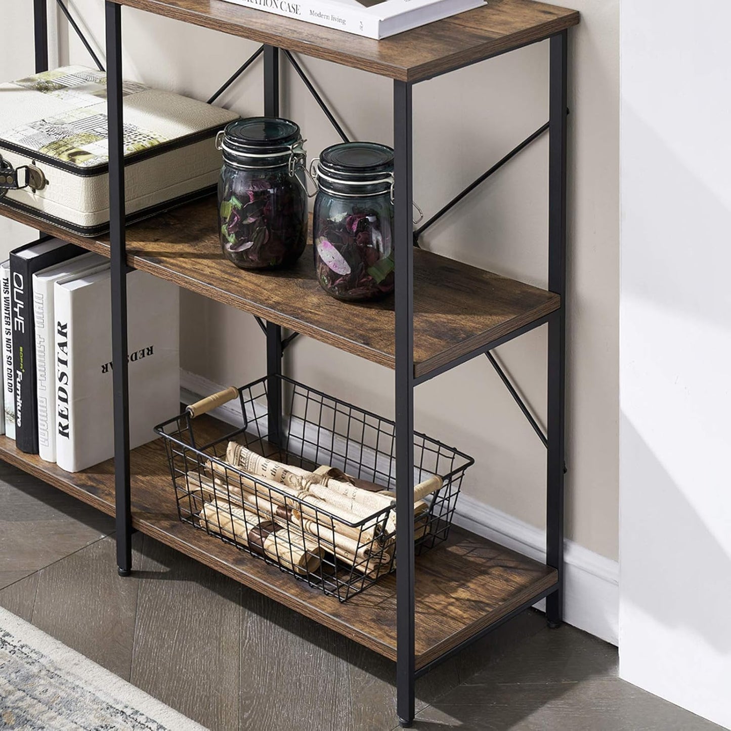 Entryway/Console Table for Living Room, Industrial Narrow Sofa Table with 3-Tier Storage Open Shelves, 39 Inch Rustic Brown