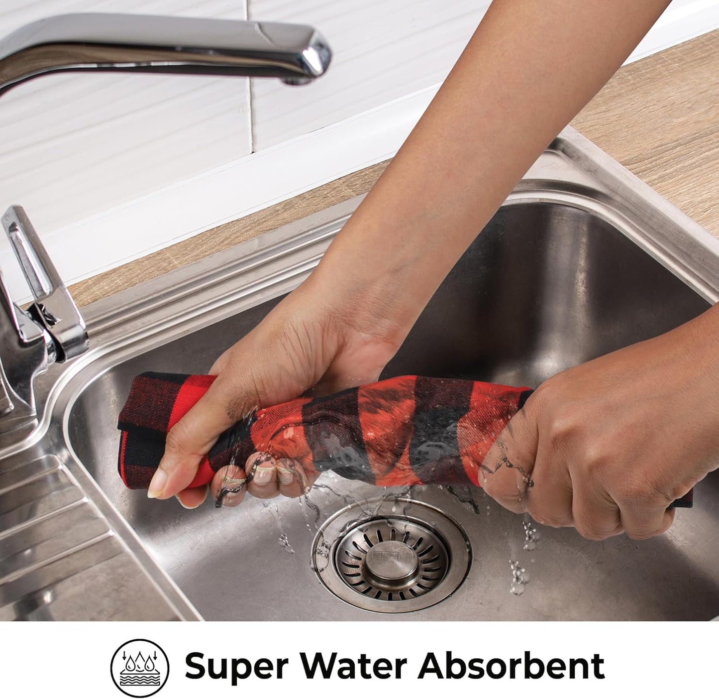 Buffalo Checks Kitchen Towels Set of 6 - Red/Black - 20X30 Inches - 100% Cotton - Highly Absorbent - Premium Quality - Ultra Soft - Mitered Corners