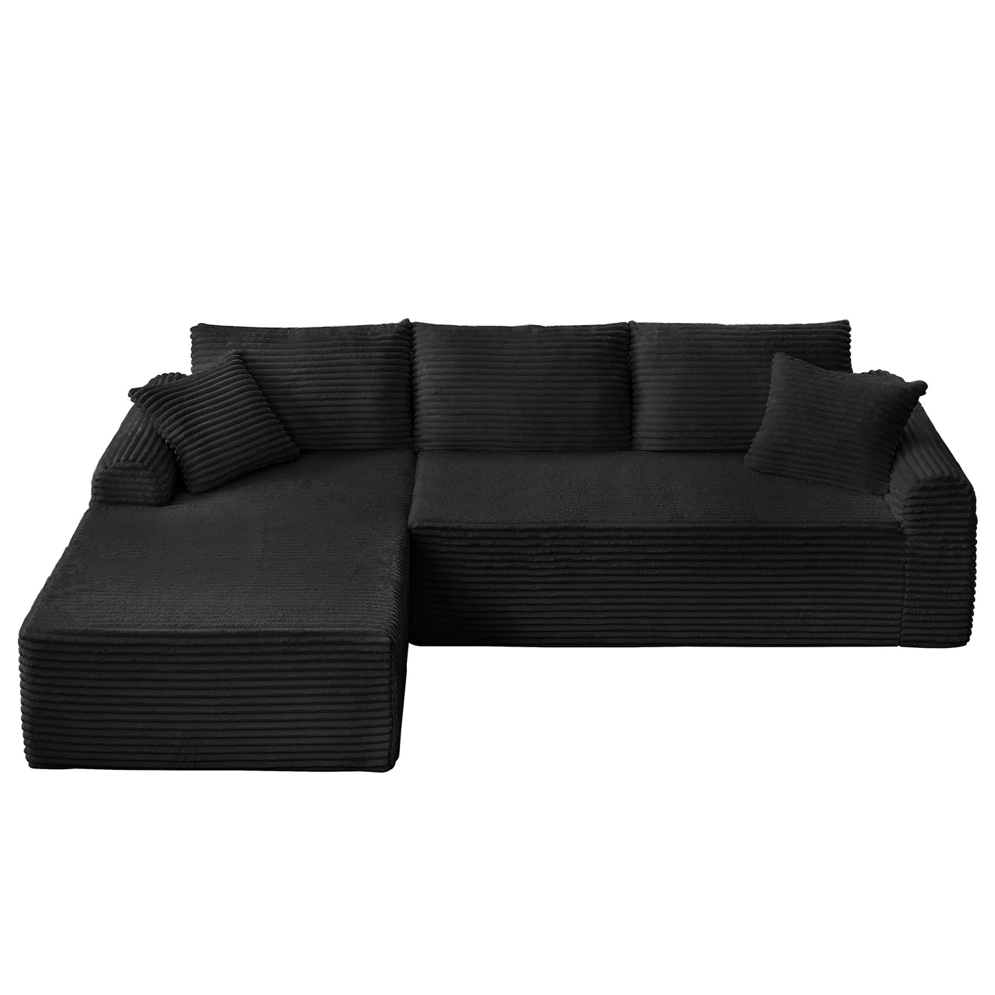 103" Modern Sectional Sofa,No Assemble Corduroy Fabric Cloud Couch Set with 3 Back Cushions & 2 Throw Pillows, Full-Compression Chaise Lounge Set for Apartment, Living Room,Black