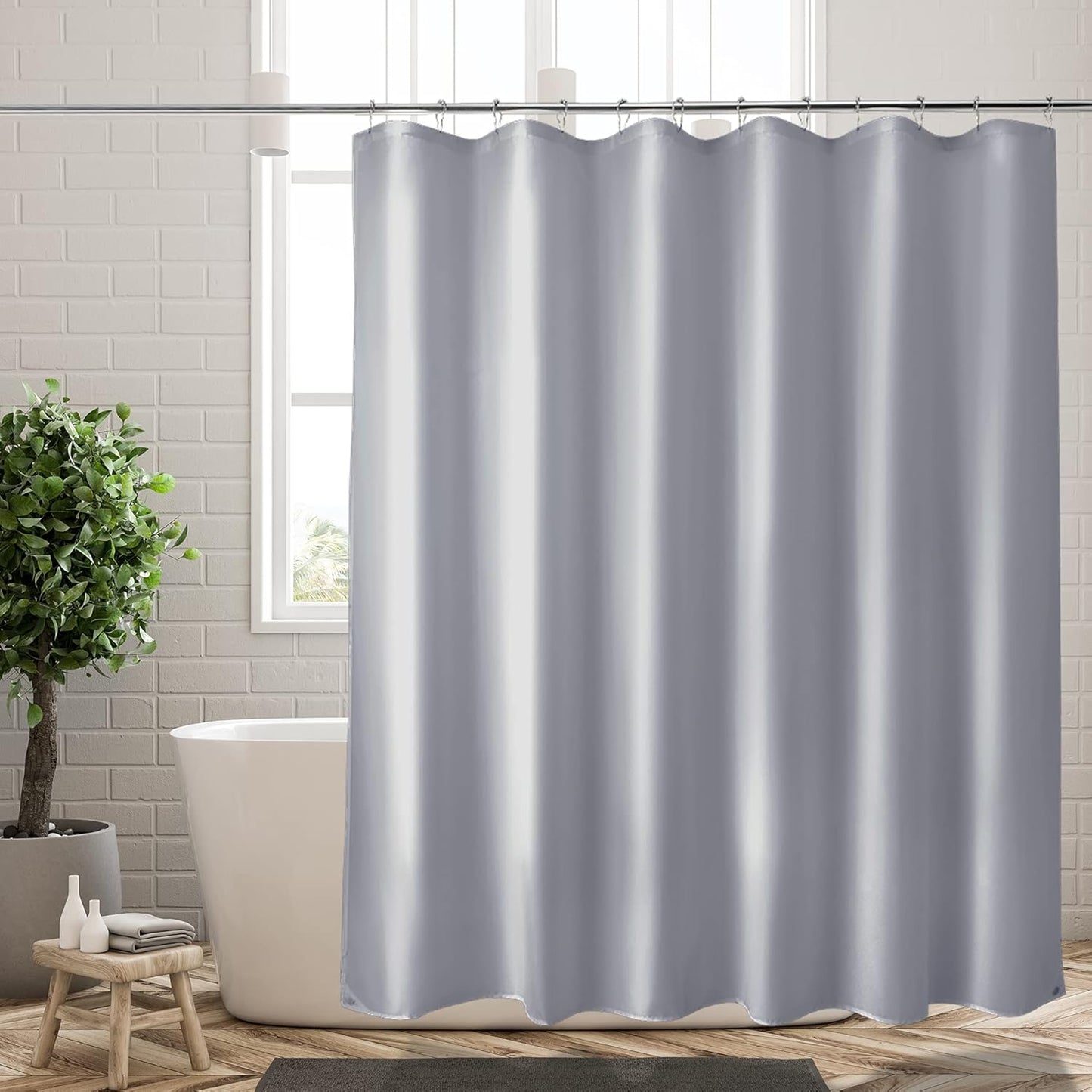 Fabric Shower Curtain Liner, Gray Shower Curtain Liner with 2 Magnets, 70 X 72 Inches, Cloth Shower Liner Waterproof Polyester, 85GSM, Easy Installation, Machine Washable, Blue Gray