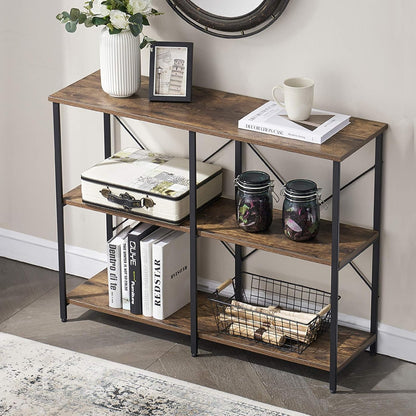 Entryway/Console Table for Living Room, Industrial Narrow Sofa Table with 3-Tier Storage Open Shelves, 39 Inch Rustic Brown