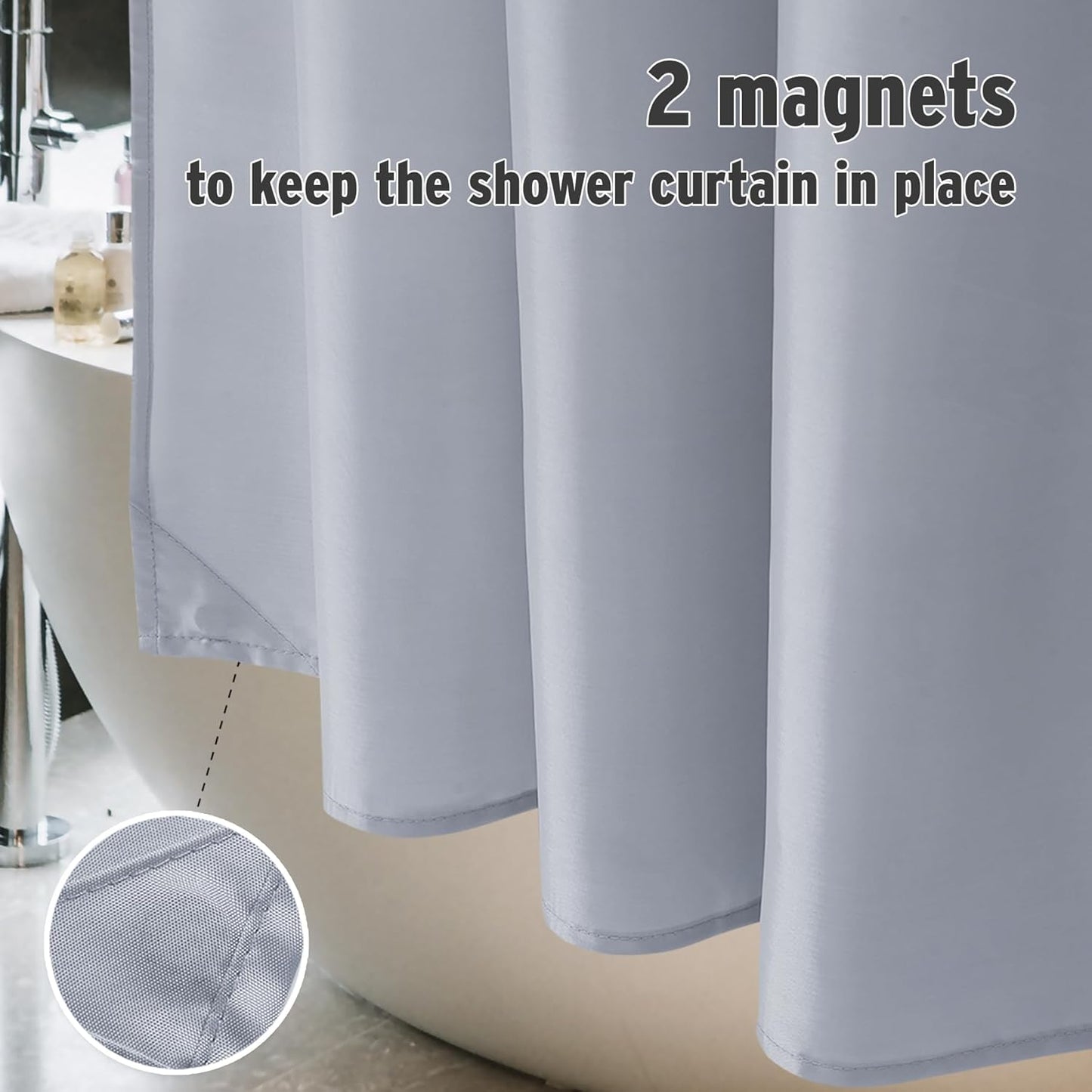 Fabric Shower Curtain Liner, Gray Shower Curtain Liner with 2 Magnets, 70 X 72 Inches, Cloth Shower Liner Waterproof Polyester, 85GSM, Easy Installation, Machine Washable, Blue Gray