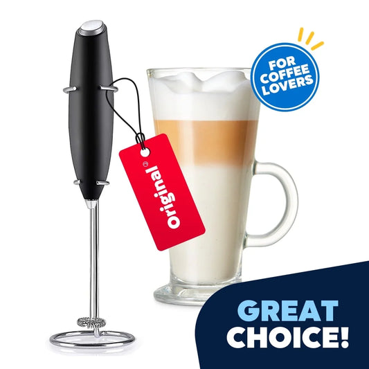Pro Milk Frother Handheld with Stand - Powerful Coffee Frother Electric Handheld Mixer & Foam Maker - Battery Operated Frother for Coffee, Lattes, Matcha & More