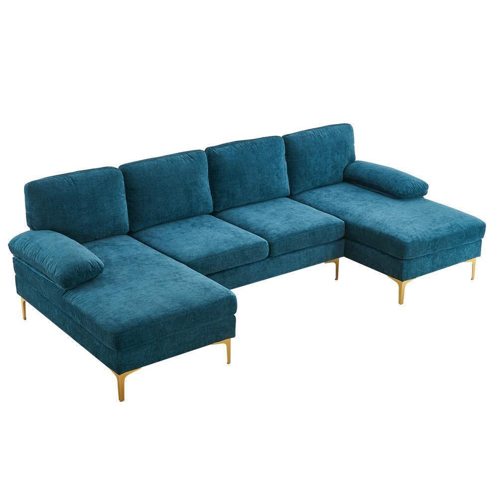 FCH Modern Sectional Couch Sofa Set 4 Seat U-Shaped Living Room Couch Chenille