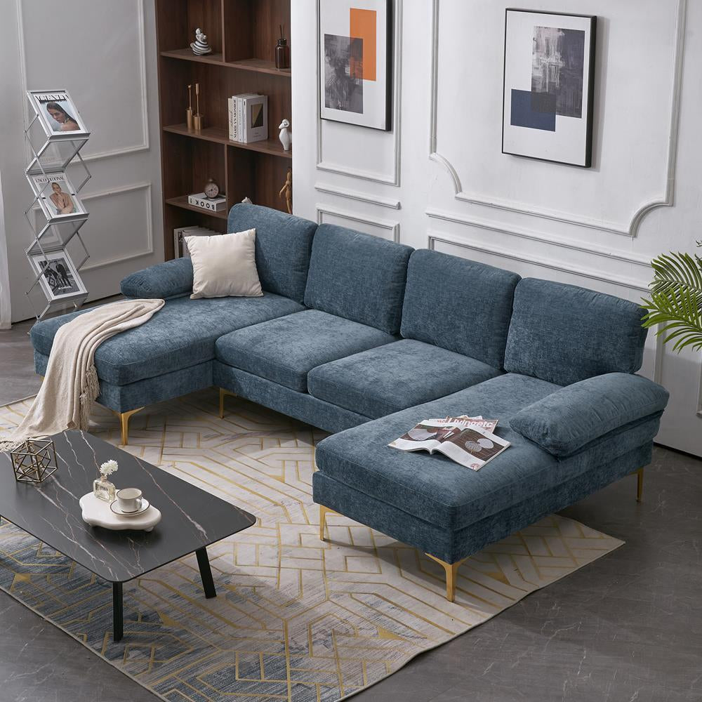 FCH Modern Sectional Couch Sofa Set 4 Seat U-Shaped Living Room Couch Chenille