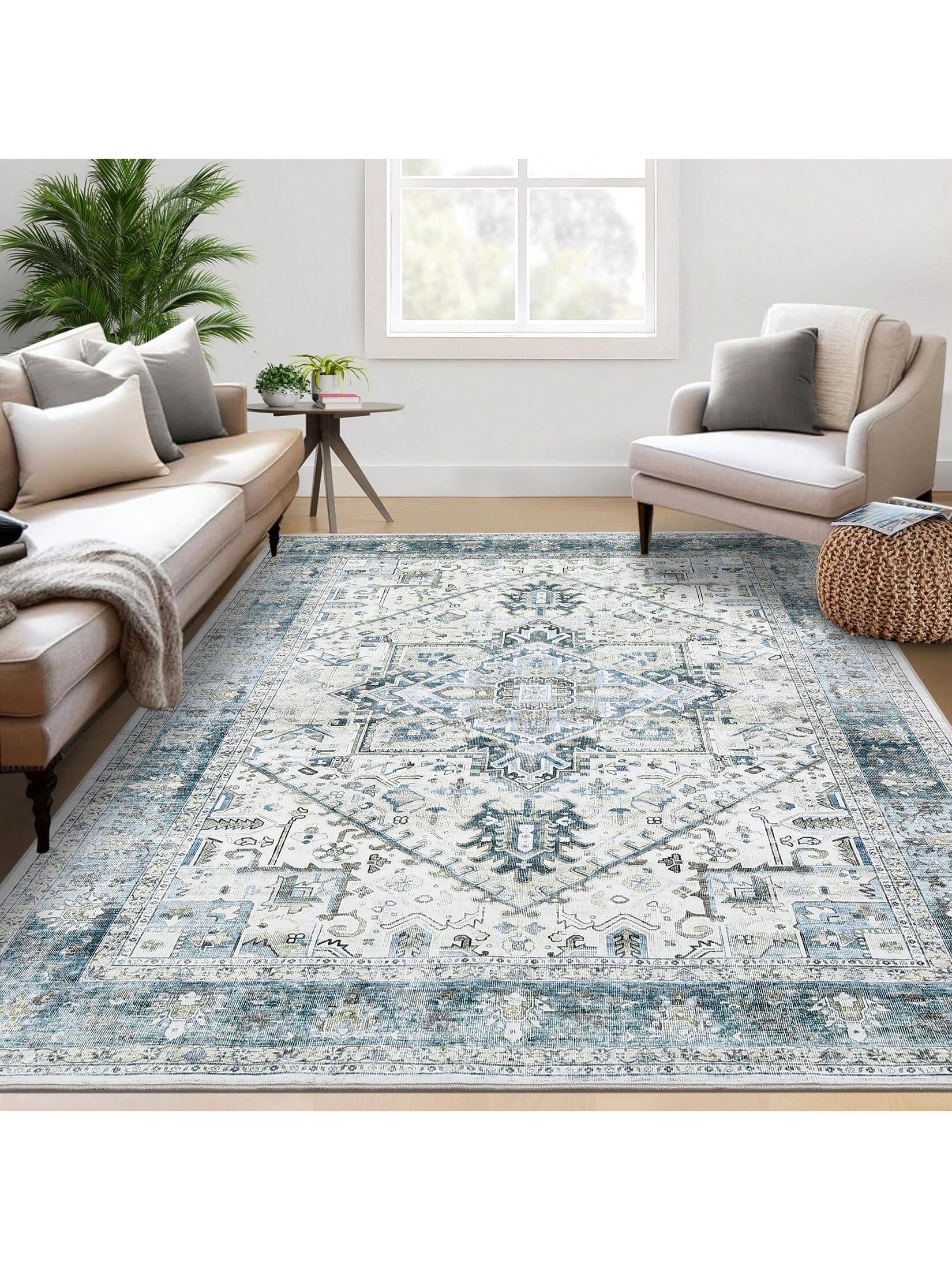Washable Area Rugs Individually Printed Rugs Ultra Thin Soft Rugs Foldable Indoor Rugs Distressed Printed Rugs Suitable for Living Room Office Bedroom