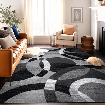 Contemporary Abstract Circles Perfect for High Traffic Areas of Your Living Room,Bedroom,Home Office,Kitchen Area Rug 6'6" X 9' Gray