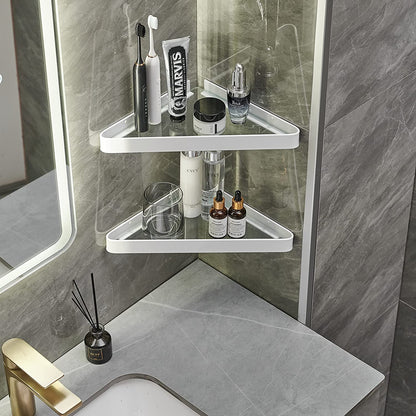 Bathroom Shelves Wall Mounted Glass Corner Shelf for Bathroom Floating Shelf Tempered Glass Wall Organizer 2-Tier(White)