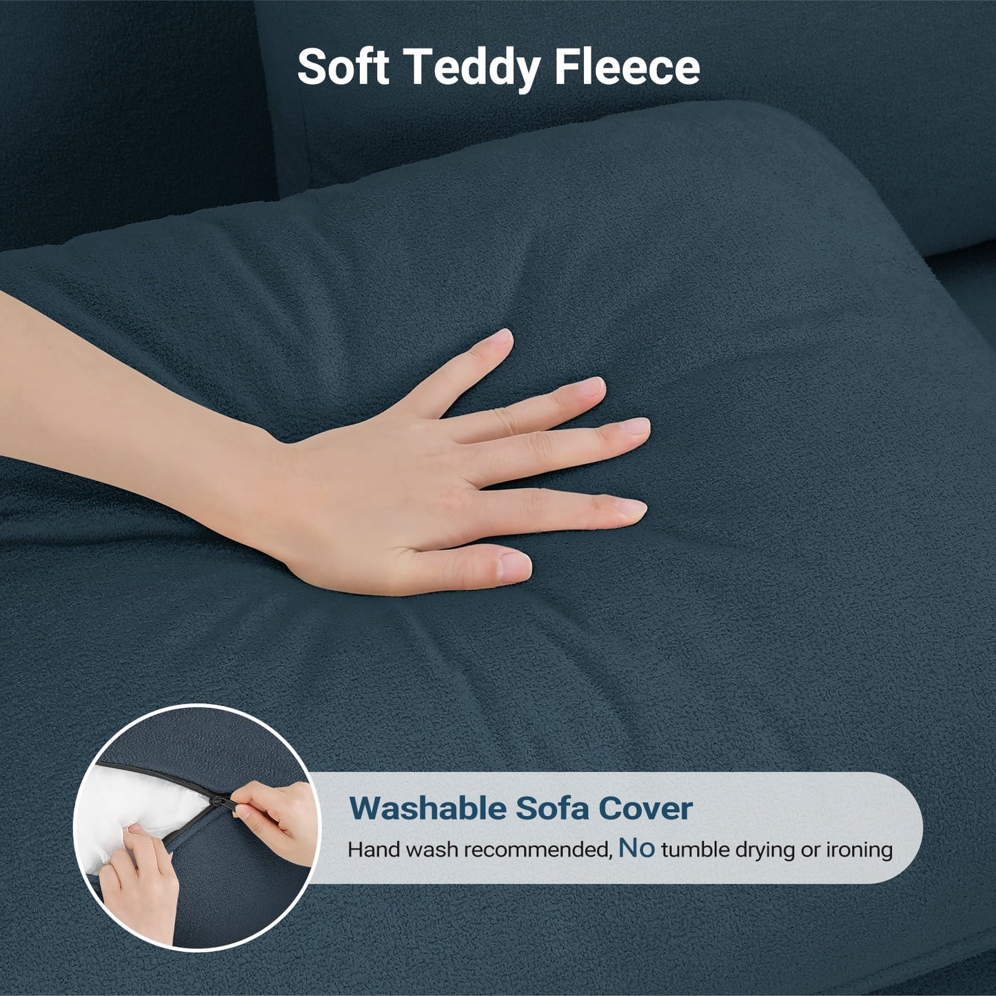 83" Sofa Couch for Living Room,Comfy Teddy Fleece Loveseat Sofa,Extra Deep Seat Couches , Tool-Free Setup Love Seat with 2 Pillows,Blue Grey