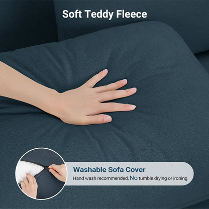 83" Sofa Couch for Living Room,Comfy Teddy Fleece Loveseat Sofa,Extra Deep Seat Couches , Tool-Free Setup Love Seat with 2 Pillows,Blue Grey
