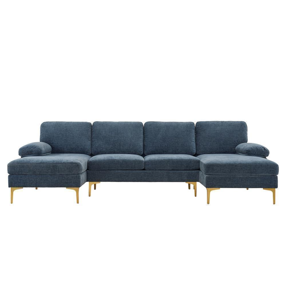 FCH Modern Sectional Couch Sofa Set 4 Seat U-Shaped Living Room Couch Chenille