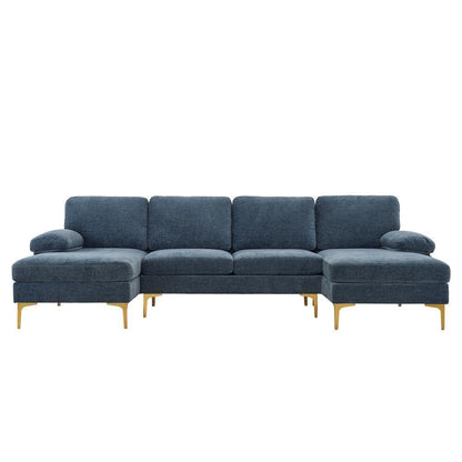 FCH Modern Sectional Couch Sofa Set 4 Seat U-Shaped Living Room Couch Chenille