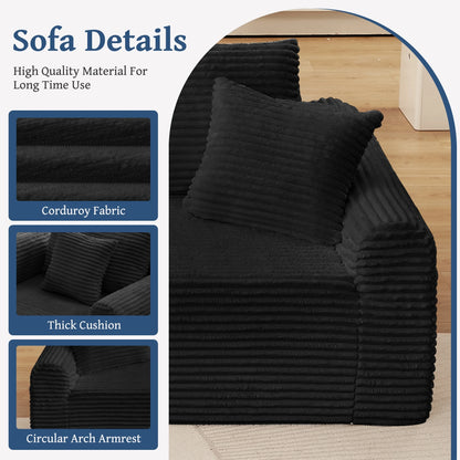 103" Modern Sectional Sofa,No Assemble Corduroy Fabric Cloud Couch Set with 3 Back Cushions & 2 Throw Pillows, Full-Compression Chaise Lounge Set for Apartment, Living Room,Black