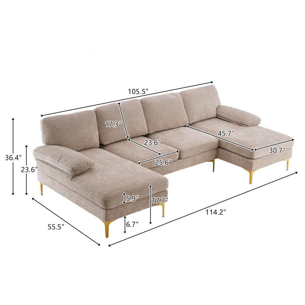 FCH Modern Sectional Couch Sofa Set 4 Seat U-Shaped Living Room Couch Chenille