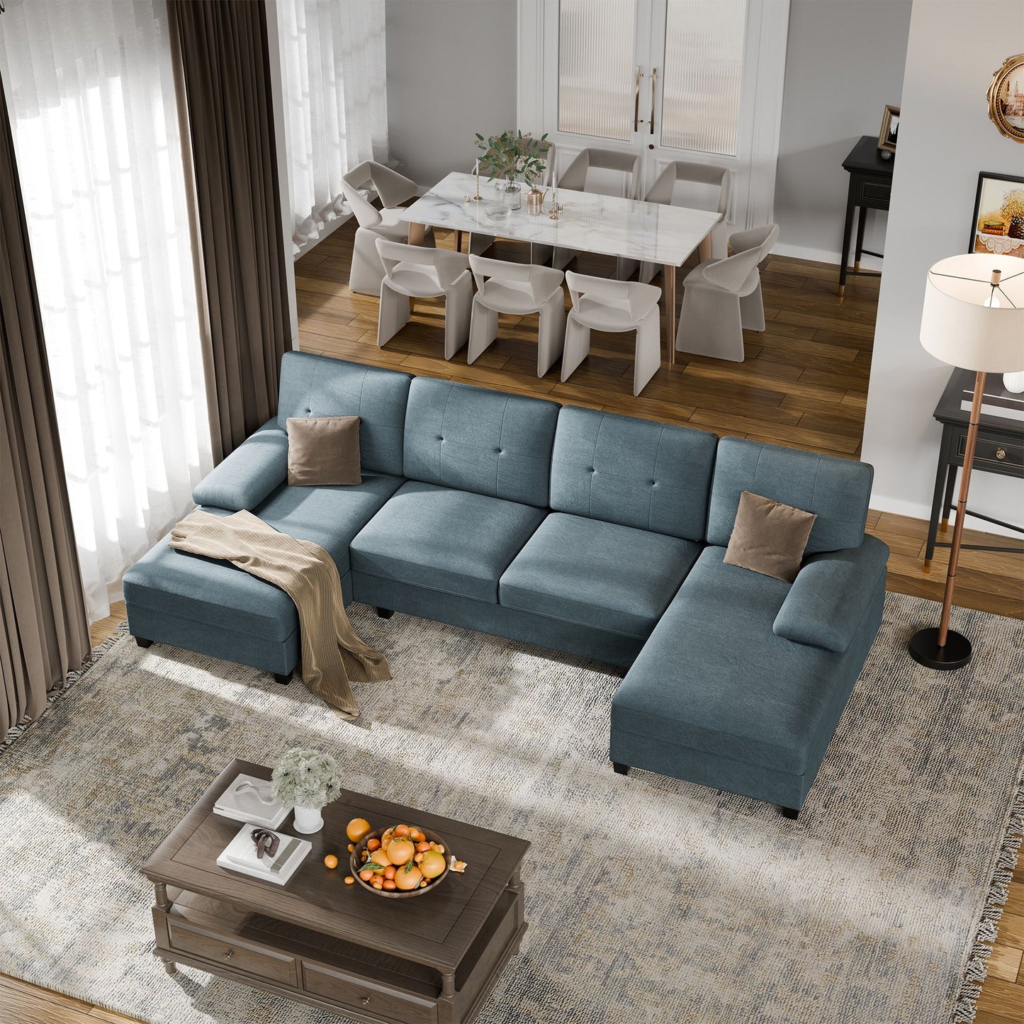 Modern U-Shape Sectional Sofa, Chenille Fabric Modular Couch, 4 Seat Oversized Sofa with Chaise for Living Room