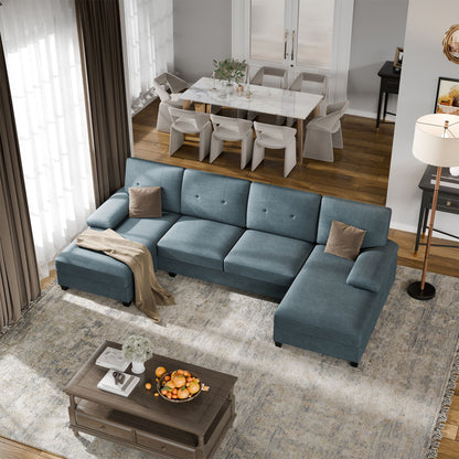 Modern U-Shape Sectional Sofa, Chenille Fabric Modular Couch, 4 Seat Oversized Sofa with Chaise for Living Room