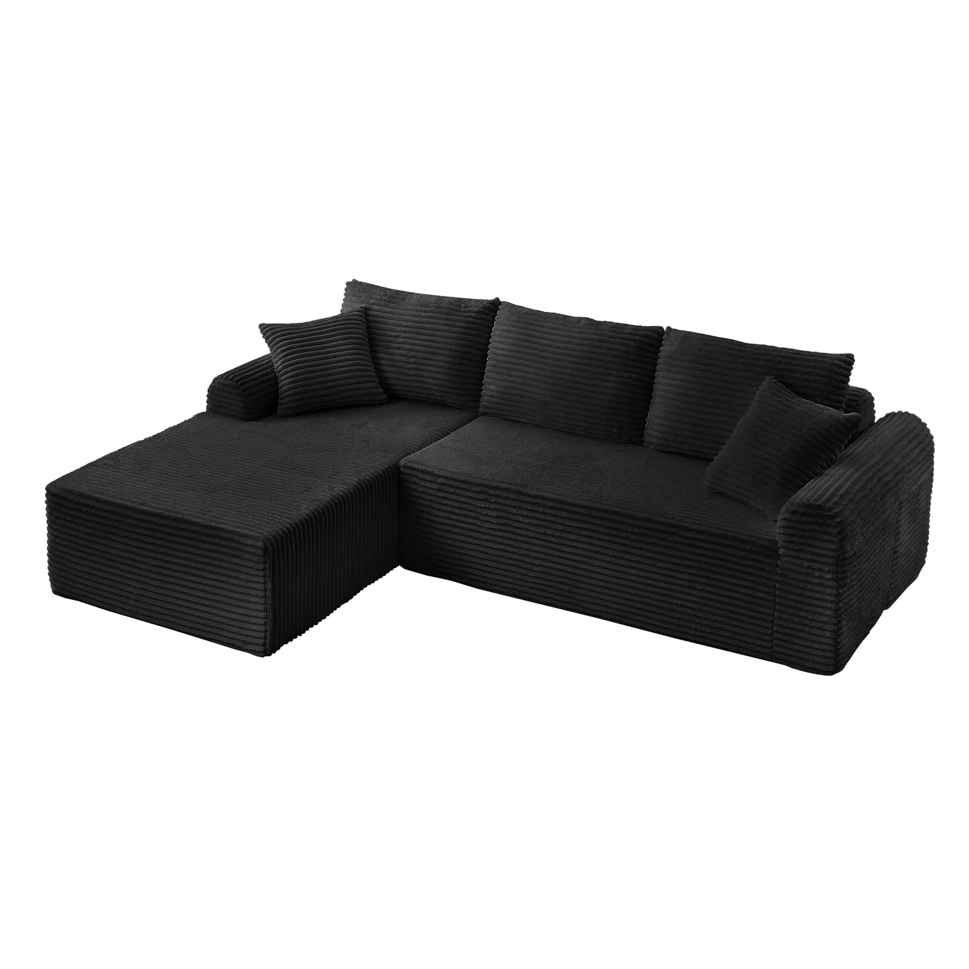 103" Modern Sectional Sofa,No Assemble Corduroy Fabric Cloud Couch Set with 3 Back Cushions & 2 Throw Pillows, Full-Compression Chaise Lounge Set for Apartment, Living Room,Black