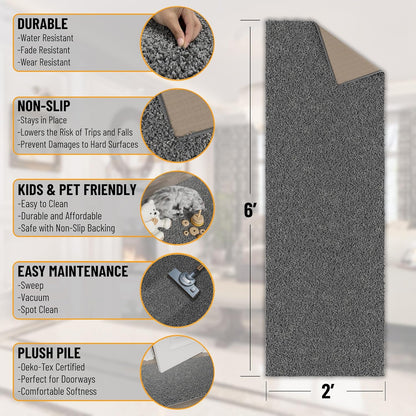 2' X 6' Shaggy Runner Rug - Plush & Cozy Non-Slip Carpet for Bedroom, Living Room, Bathroom & Entryway - Durable & High-Traffic Friendly for Hallways & Dorms, Gray