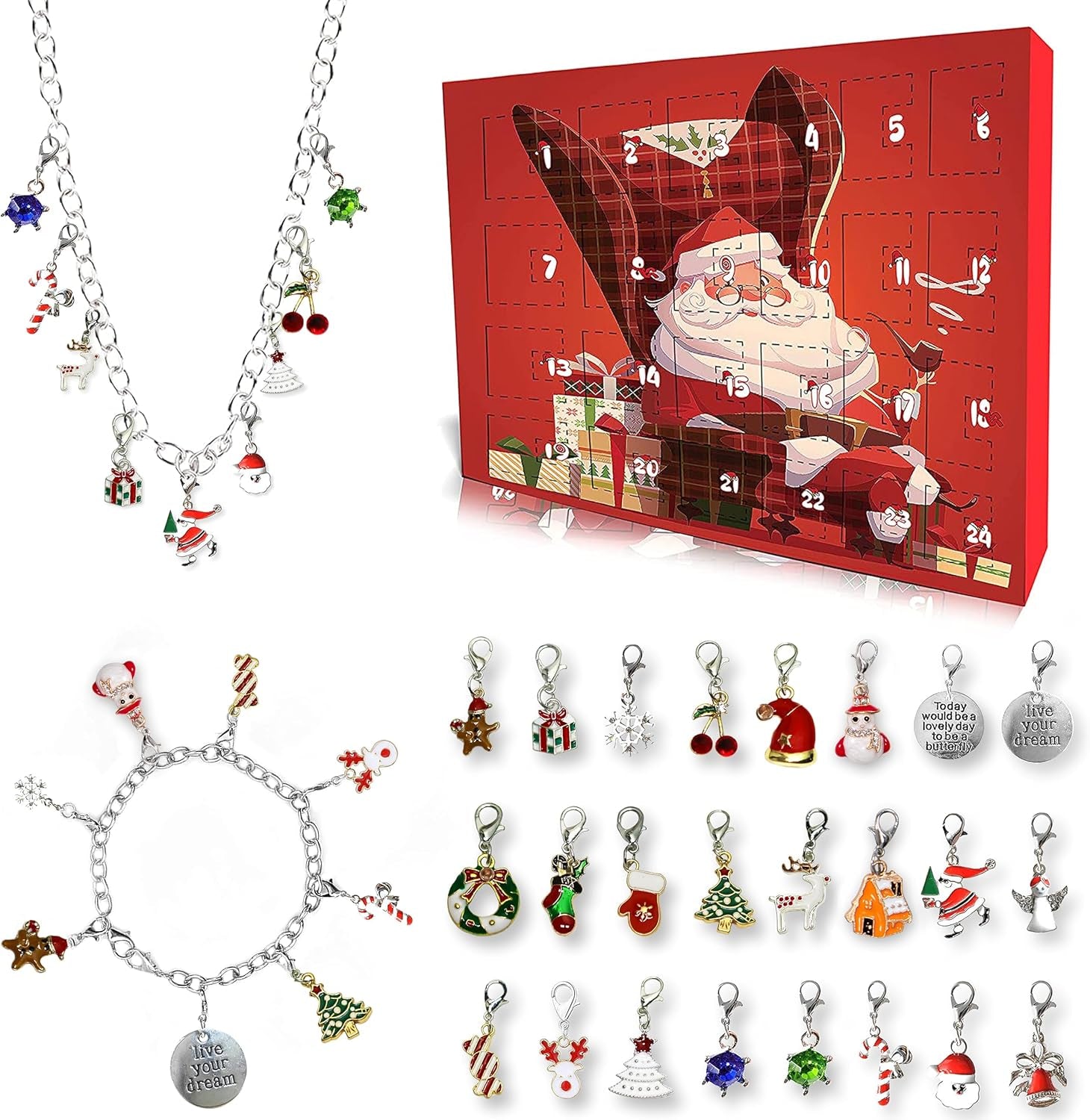 Charm Bracelet Advent Calendar 2025 DIY Bracelet Making Kit 24 Days Christmas Countdown Calendar for Girl Kids Teens
