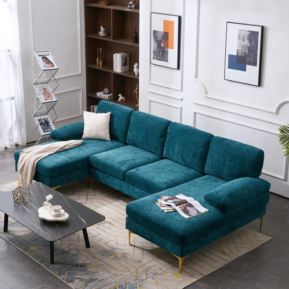 FCH Modern Sectional Couch Sofa Set 4 Seat U-Shaped Living Room Couch Chenille