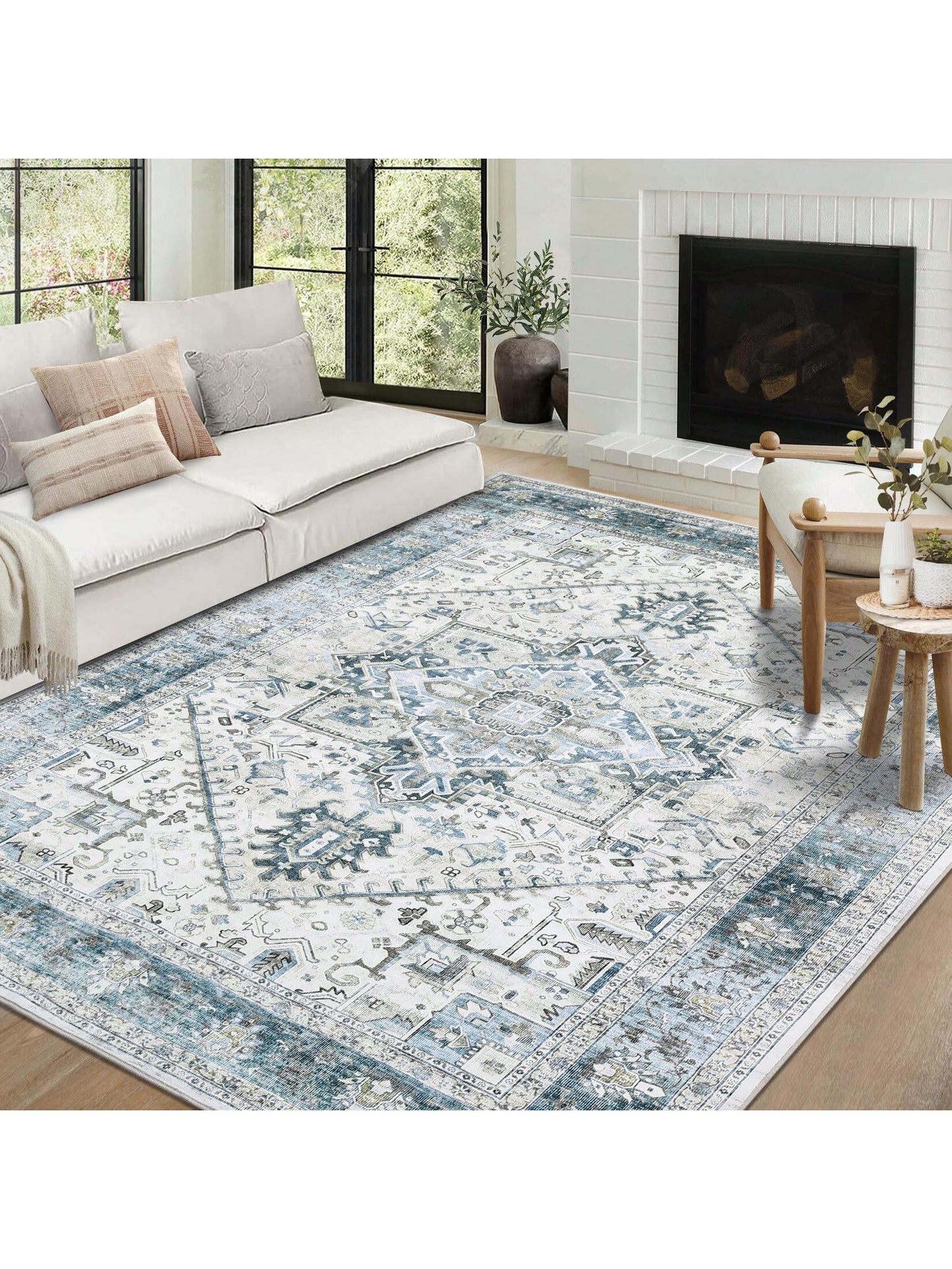 Washable Area Rugs Individually Printed Rugs Ultra Thin Soft Rugs Foldable Indoor Rugs Distressed Printed Rugs Suitable for Living Room Office Bedroom