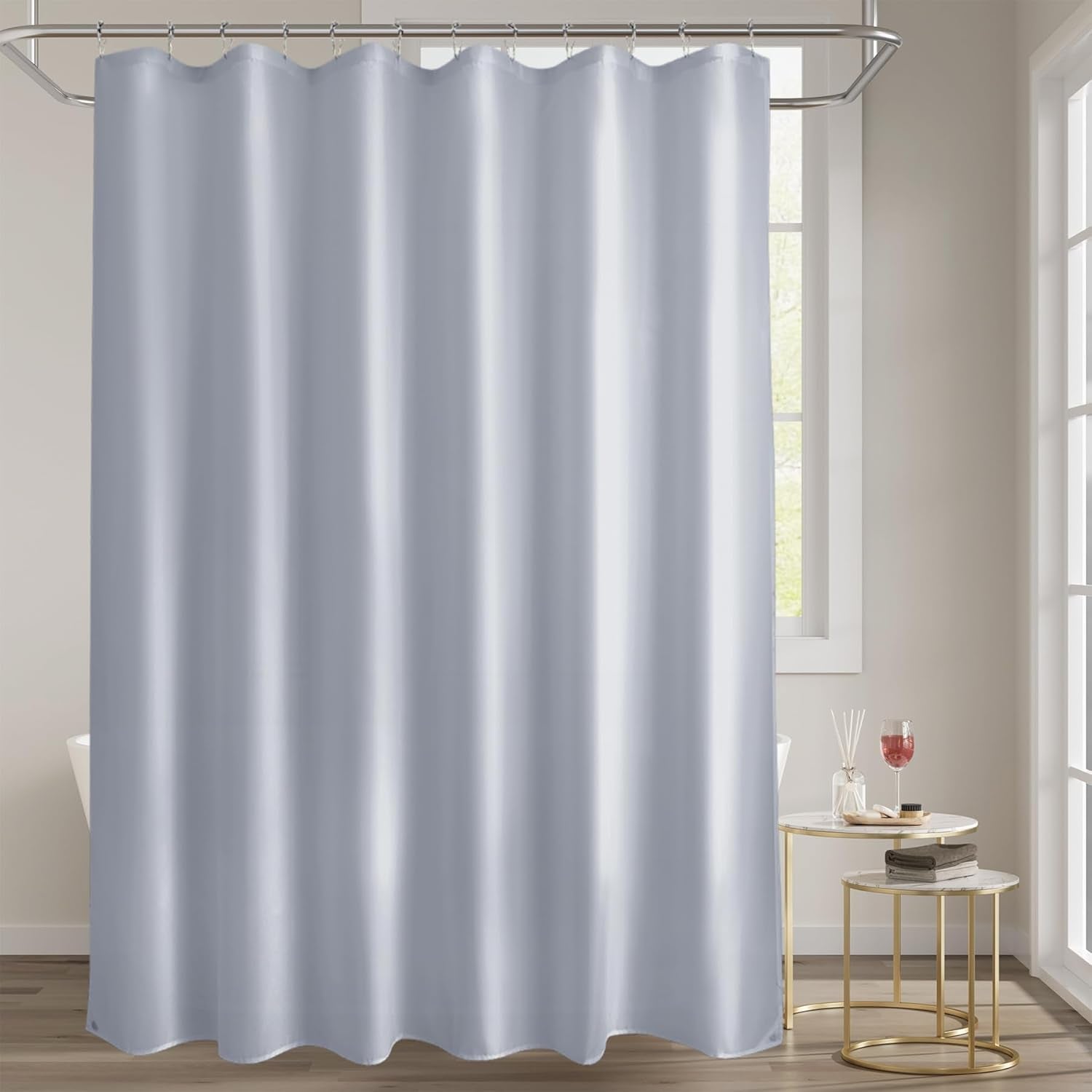 Fabric Shower Curtain Liner, Gray Shower Curtain Liner with 2 Magnets, 70 X 72 Inches, Cloth Shower Liner Waterproof Polyester, 85GSM, Easy Installation, Machine Washable, Blue Gray
