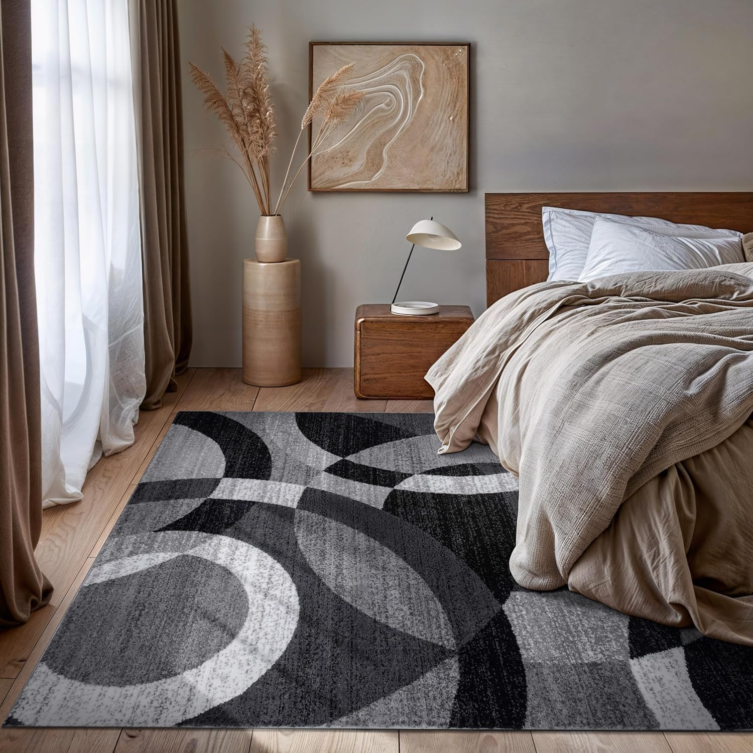 Contemporary Abstract Circles Perfect for High Traffic Areas of Your Living Room,Bedroom,Home Office,Kitchen Area Rug 6'6" X 9' Gray