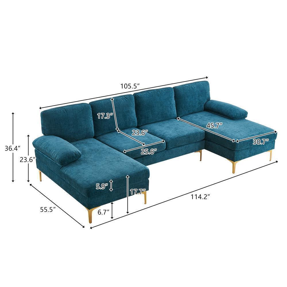 FCH Modern Sectional Couch Sofa Set 4 Seat U-Shaped Living Room Couch Chenille