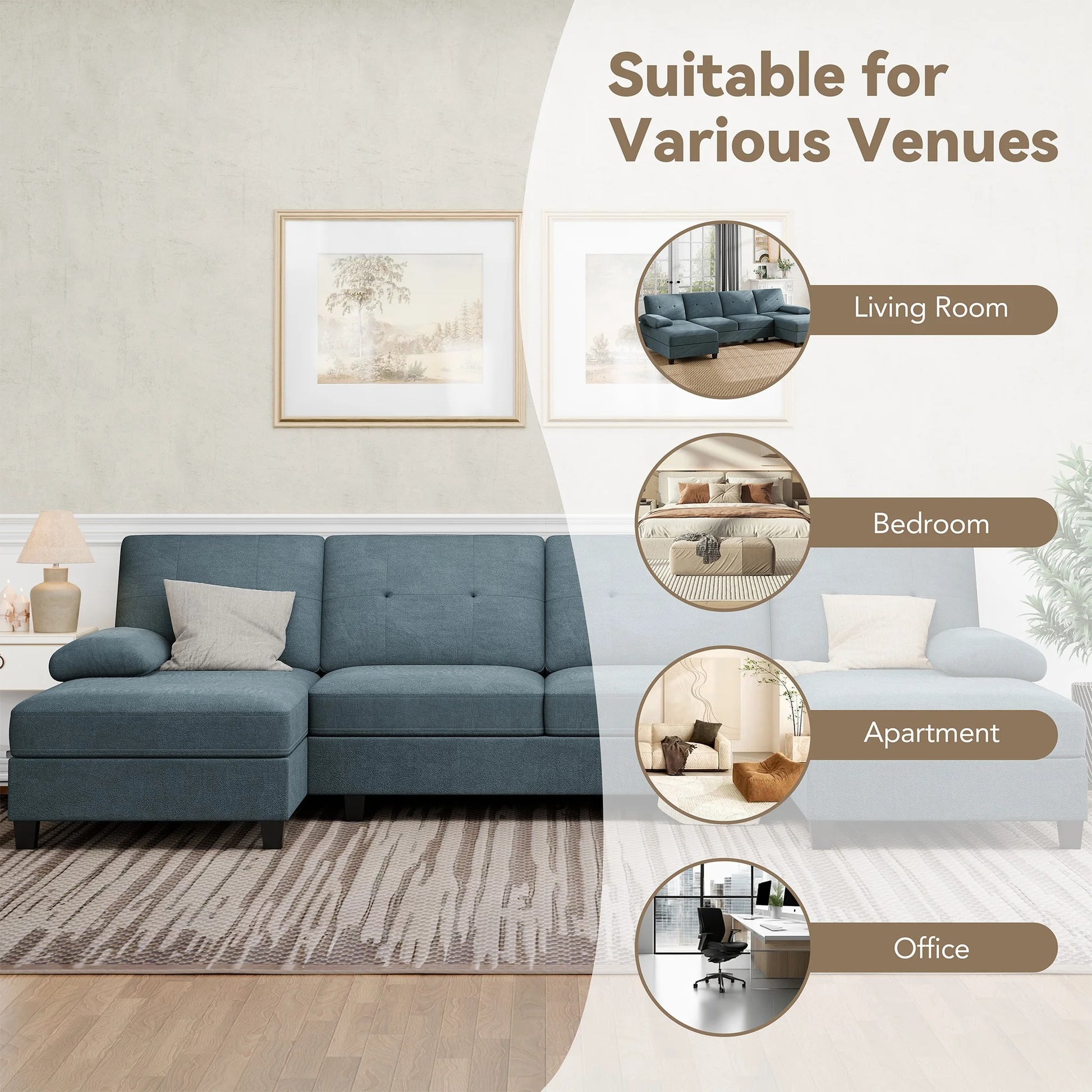 Modern U-Shape Sectional Sofa, Chenille Fabric Modular Couch, 4 Seat Oversized Sofa with Chaise for Living Room