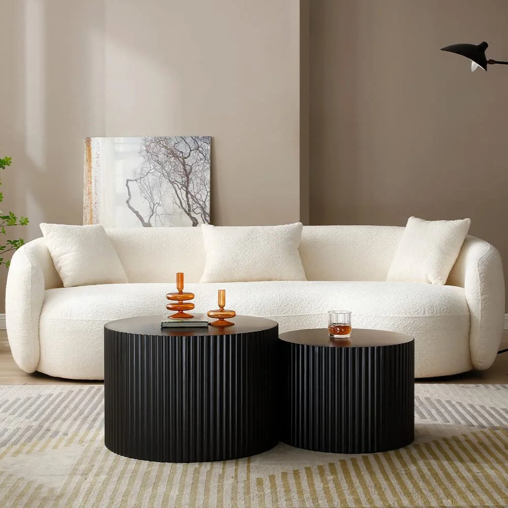 round Nesting Coffee Table Set of 2, Modern Wooden End Table for Living Room, Apartment, No Need Assembly, Black