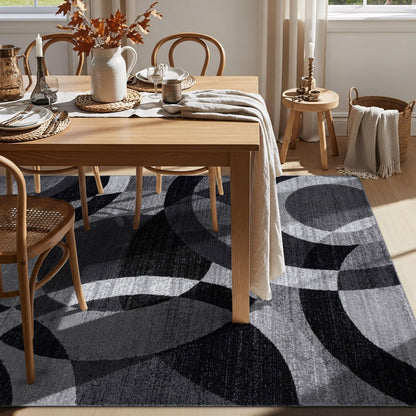 Contemporary Abstract Circles Perfect for High Traffic Areas of Your Living Room,Bedroom,Home Office,Kitchen Area Rug 6'6" X 9' Gray