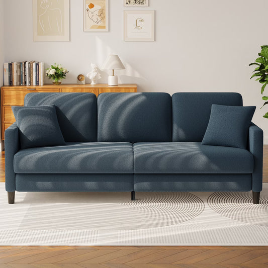 83" Sofa Couch for Living Room,Comfy Teddy Fleece Loveseat Sofa,Extra Deep Seat Couches , Tool-Free Setup Love Seat with 2 Pillows,Blue Grey