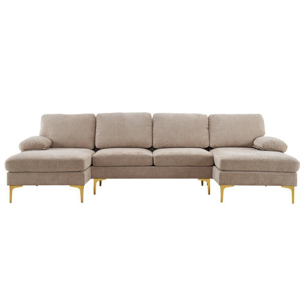 FCH Modern Sectional Couch Sofa Set 4 Seat U-Shaped Living Room Couch Chenille