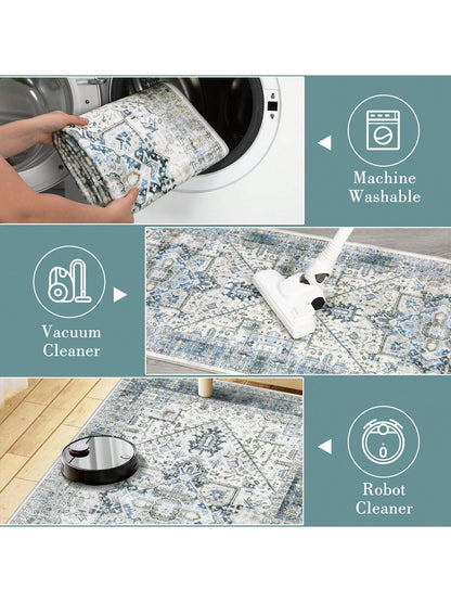 Washable Area Rugs Individually Printed Rugs Ultra Thin Soft Rugs Foldable Indoor Rugs Distressed Printed Rugs Suitable for Living Room Office Bedroom