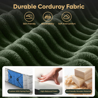 L-Shaped Sectional Couches for Living Room Furniture Sets,Modular Sectional Sofa with Ottaman Storage,High-Rebound Foam with Corduroy Fabric,Green