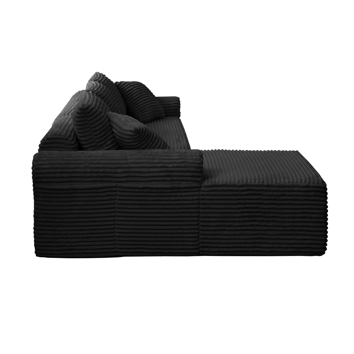 103" Modern Sectional Sofa,No Assemble Corduroy Fabric Cloud Couch Set with 3 Back Cushions & 2 Throw Pillows, Full-Compression Chaise Lounge Set for Apartment, Living Room,Black