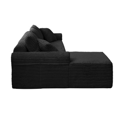 103" Modern Sectional Sofa,No Assemble Corduroy Fabric Cloud Couch Set with 3 Back Cushions & 2 Throw Pillows, Full-Compression Chaise Lounge Set for Apartment, Living Room,Black