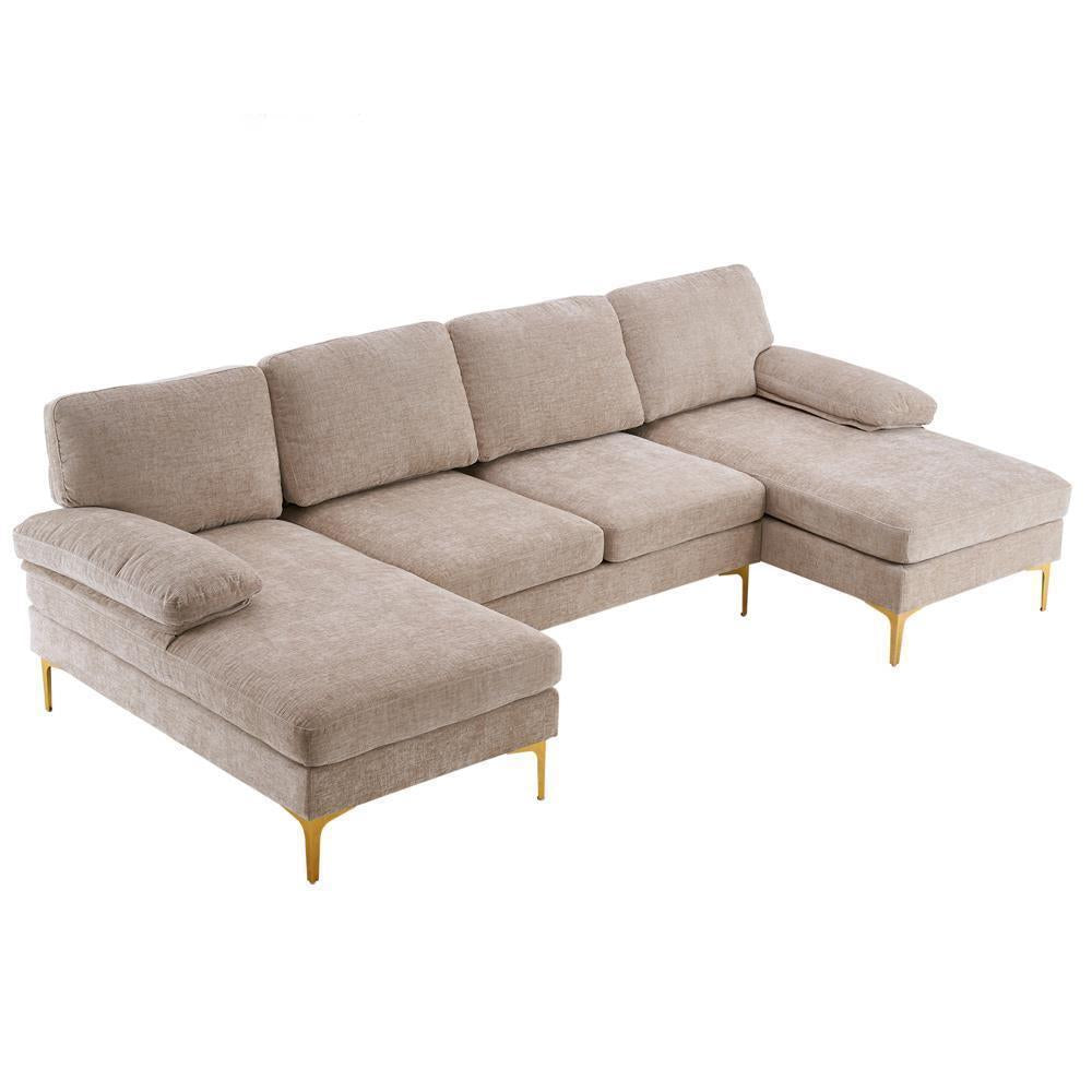 FCH Modern Sectional Couch Sofa Set 4 Seat U-Shaped Living Room Couch Chenille
