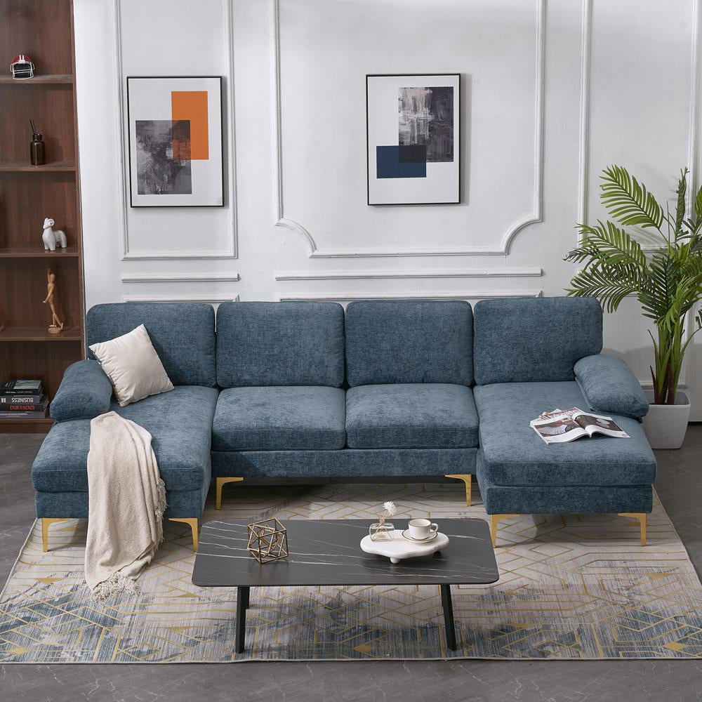 FCH Modern Sectional Couch Sofa Set 4 Seat U-Shaped Living Room Couch Chenille