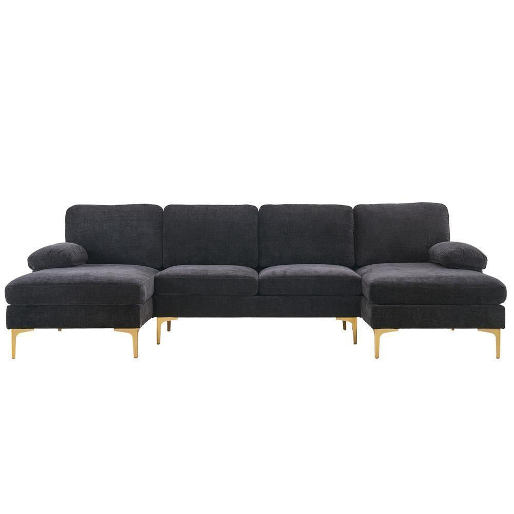 FCH Modern Sectional Couch Sofa Set 4 Seat U-Shaped Living Room Couch Chenille