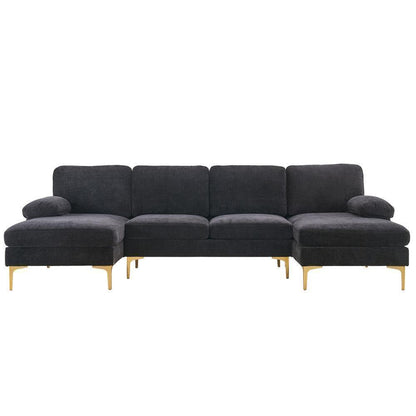 FCH Modern Sectional Couch Sofa Set 4 Seat U-Shaped Living Room Couch Chenille