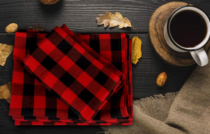 Buffalo Checks Kitchen Towels Set of 6 - Red/Black - 20X30 Inches - 100% Cotton - Highly Absorbent - Premium Quality - Ultra Soft - Mitered Corners