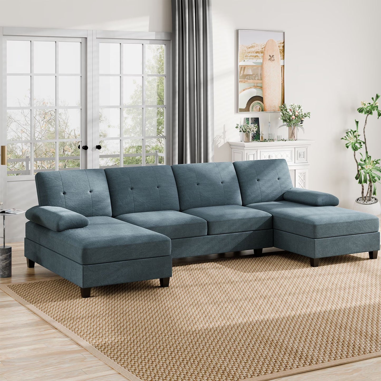 Modern U-Shape Sectional Sofa, Chenille Fabric Modular Couch, 4 Seat Oversized Sofa with Chaise for Living Room