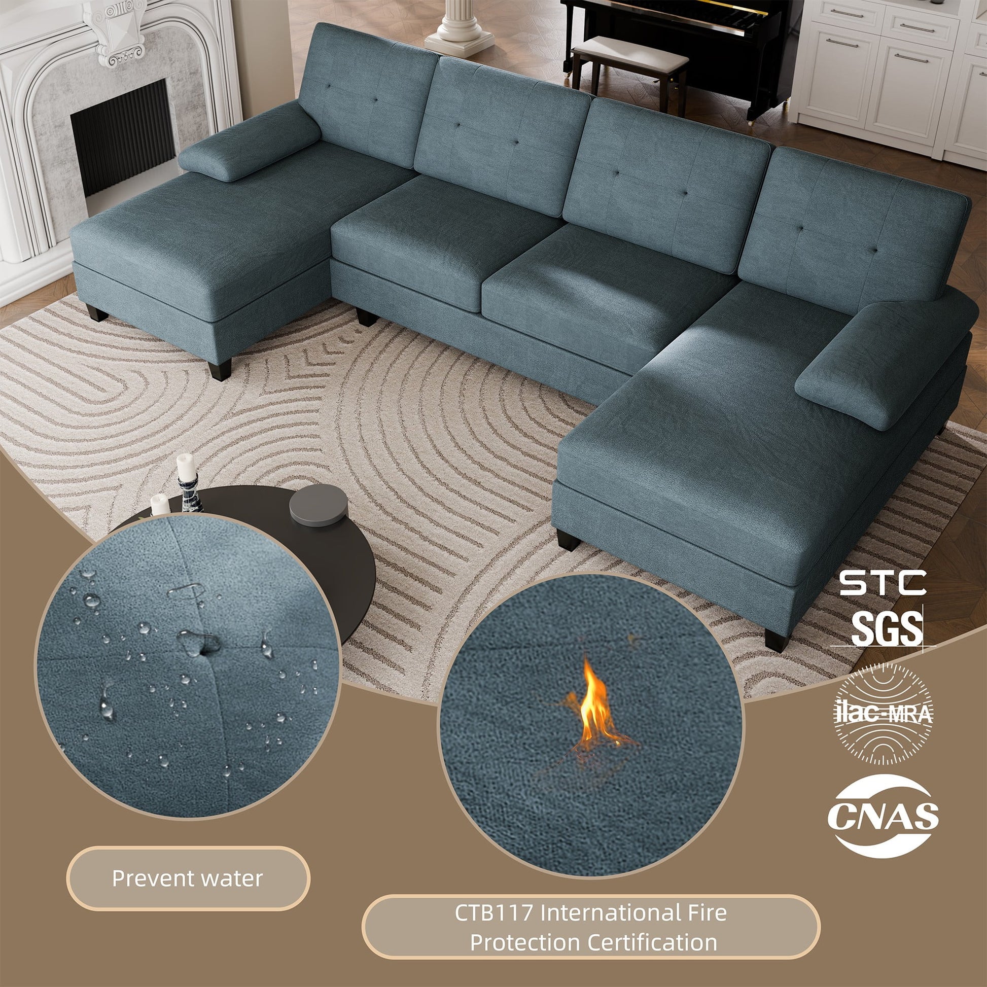 Modern U-Shape Sectional Sofa, Chenille Fabric Modular Couch, 4 Seat Oversized Sofa with Chaise for Living Room