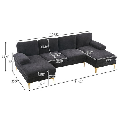 FCH Modern Sectional Couch Sofa Set 4 Seat U-Shaped Living Room Couch Chenille