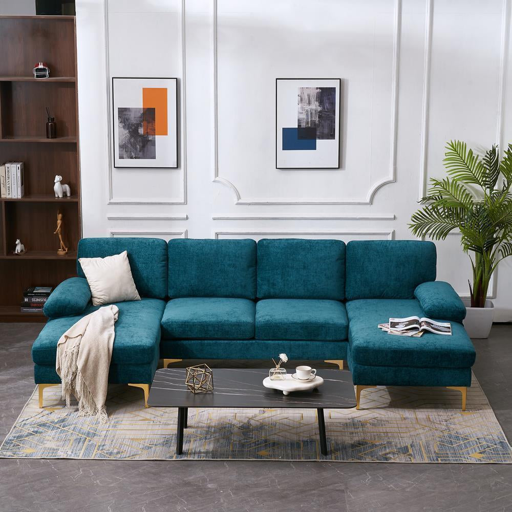 FCH Modern Sectional Couch Sofa Set 4 Seat U-Shaped Living Room Couch Chenille